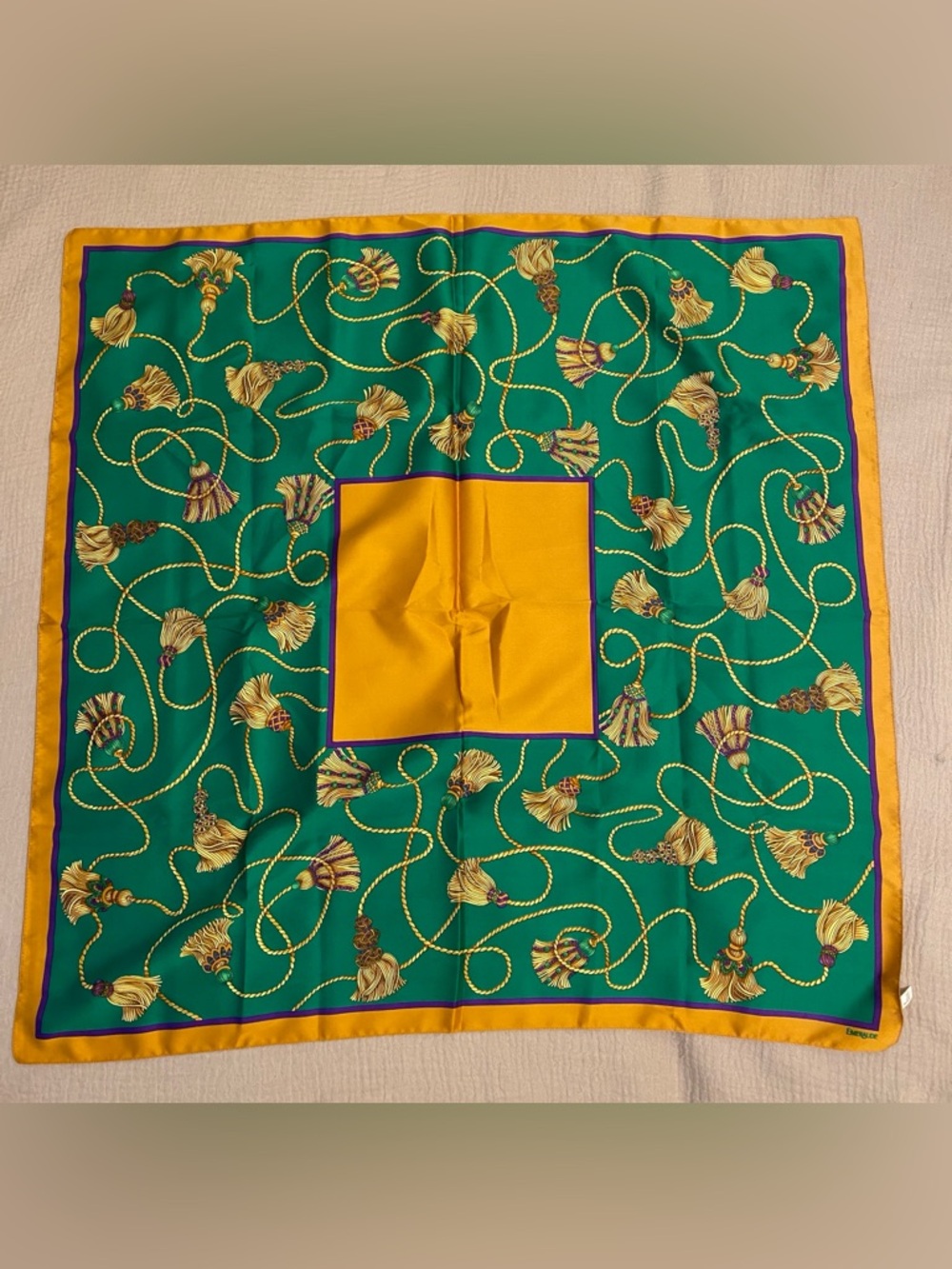 Emeraude Green & Gold Tassel Scarf